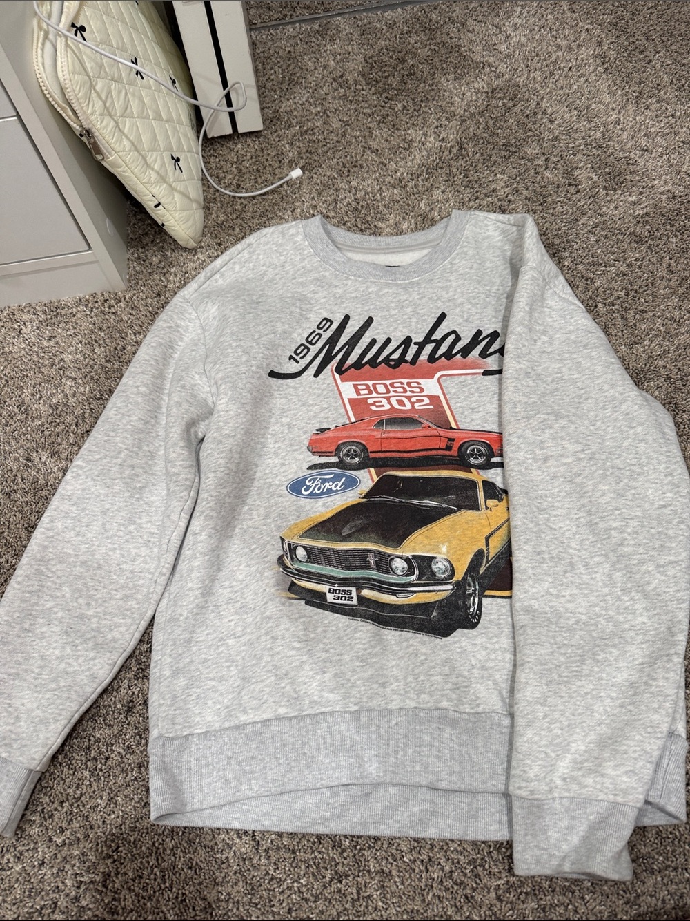 Hollister Light Gray Crewneck Sweatshirt with Yellow & Red Car Graphic